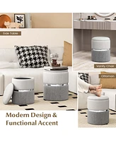 Costway Linen Fabric Storage Ottoman Set of 2 Modern Round Ottoman with Storage for Bedroom