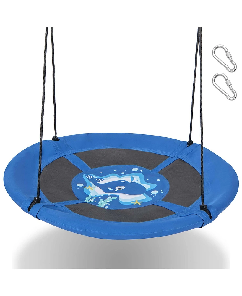 Costway 40'' Flying Saucer Tree Swing Indoor Outdoor Play Set for Kids Blue Whale