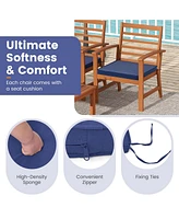 4 Pcs Outdoor Furniture Set with Soft Seat Cushions Stable Acacia Wood Frame