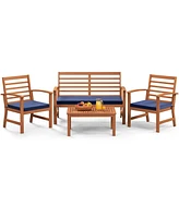 Costway 4 Pcs Outdoor Furniture Set with Soft Seat Cushions Stable Acacia Wood Frame