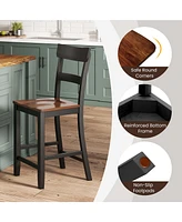 Costway Wooden Bar Stool Set of Chairs with Lvl Rubber Wood Frame, Backrest