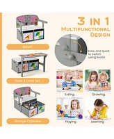 Costway 3 1 Kids Convertible Activity Bench Children Table & Chair Set with 2 Bins