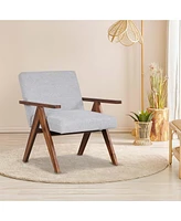 Costway Pcs Modern Accent Chair Linen Fabric Armchair with Solid Acacia Wood Frame