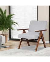 Costway Pcs Modern Accent Chair Linen Fabric Armchair with Solid Acacia Wood Frame
