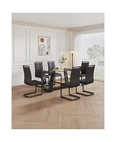 Simplie Fun 6-Chair Table Set: Tempered Glass, High Backrest