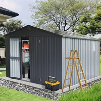 Dark Gray 11'x12.5' Steel Frame Shed with Windows