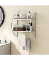 Wall Mounted Bathroom Shelf with 2 Tier Bathroom Towel Rack 2 Towel Bars for Hotel