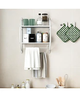 Wall Mounted Bathroom Shelf with 2 Tier Bathroom Towel Rack 2 Towel Bars for Hotel
