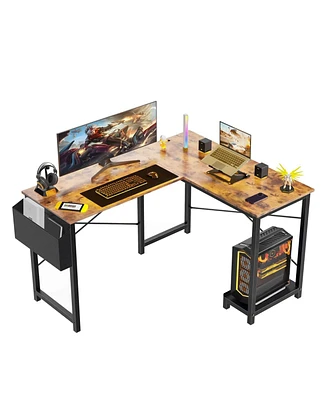 Simplie Fun L Shaped Gaming Desk, Brown