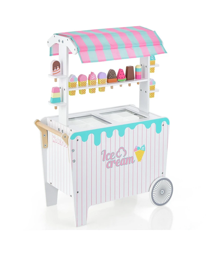 Costway Kid's Ice Cream Cart Food Trunk Play Toy Set with Display Rack & Accessories