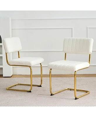 Simplie Fun Set of 2 White Dining Chairs with Gold Metal Legs