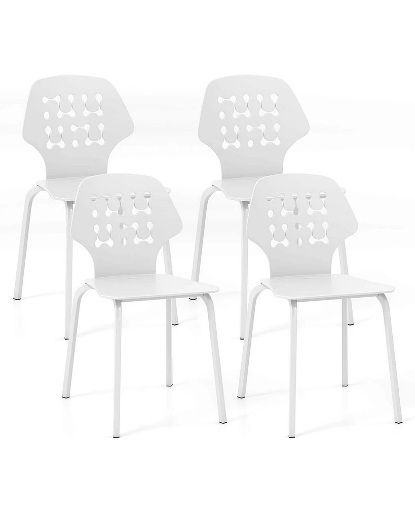 Metal Dining Chair Set of 4 Armless Kitchen Hollowed Backrest & Legs