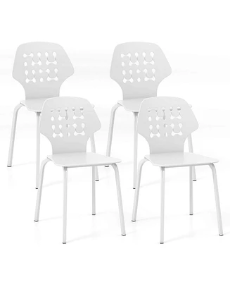 Metal Dining Chair Set of 4 Armless Kitchen Hollowed Backrest & Legs