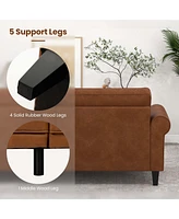 Costway Modern Sofa Couch Pu Leather 81.5'' 3-Seater with 2 Back Pillows & 5 Wooden Legs