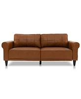 Costway Modern Sofa Couch Pu Leather 81.5'' 3-Seater with 2 Back Pillows & 5 Wooden Legs