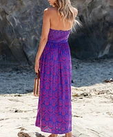 Cupshe Women's Boho Smocked Bodice Maxi Tube Beach Dress