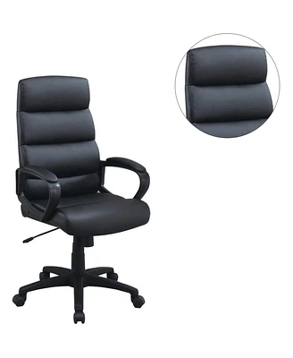 Simplie Fun Black Faux Leather Cushioned Upholstered 1 Piece Office Chair Adjustable Height Desk Chair Relax