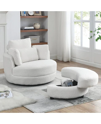 Streamdale Furniture 39" W Oversized Swivel Chair With Moon Storage Ottoman, 4 Pillows