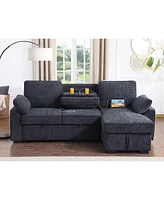 Streamdale Furniture Dark Gray Chenille Sleeper Sectional with Storage Chaise & Features