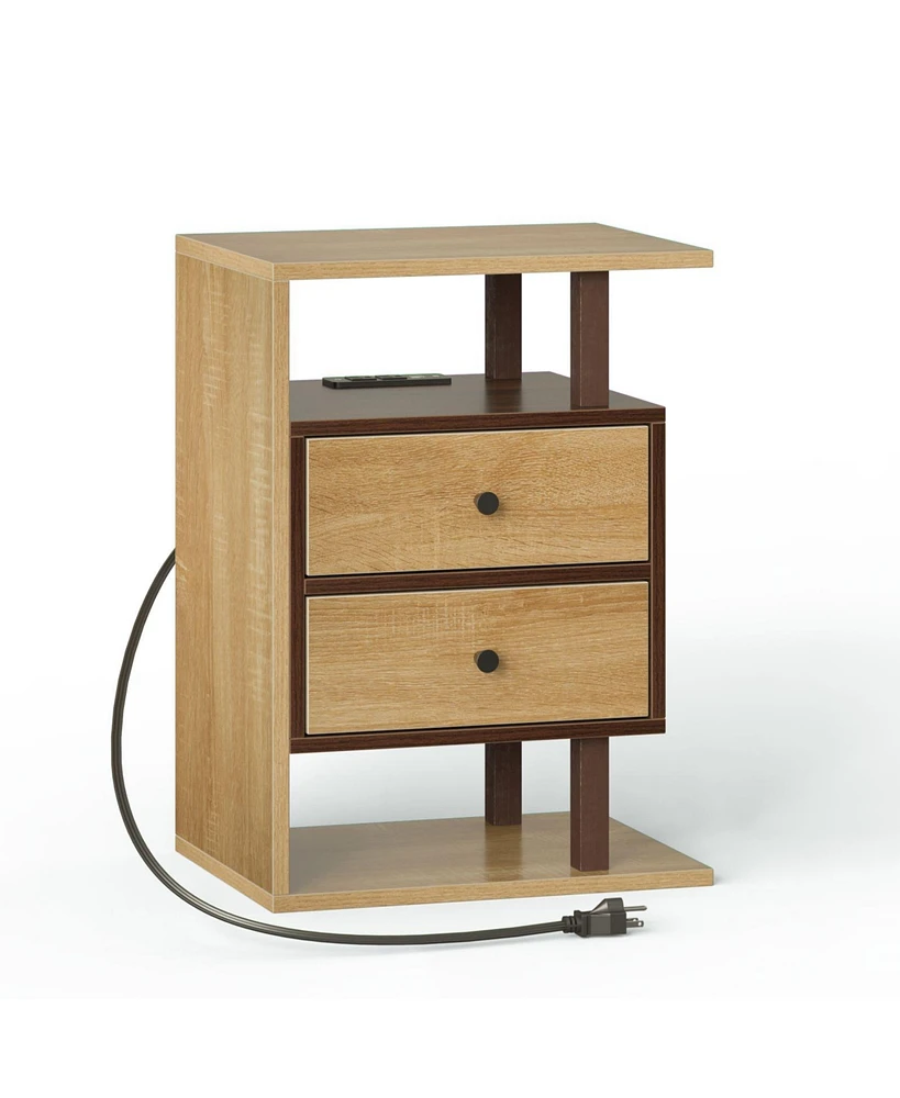 Simplie Fun Bedside table with Usb charging ports