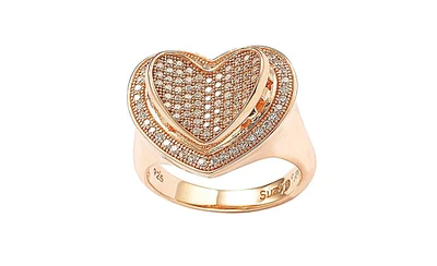 Suzy Levian New York Sterling Silver Cubic Zirconia Pave Lifted Heart Ring