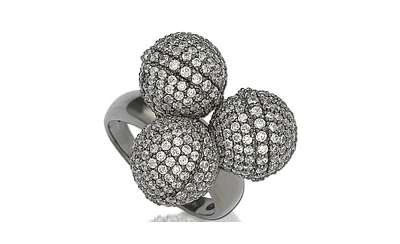 Suzy Levian New York Sterling Silver Cubic Zirconia Three Disco Ball Ring