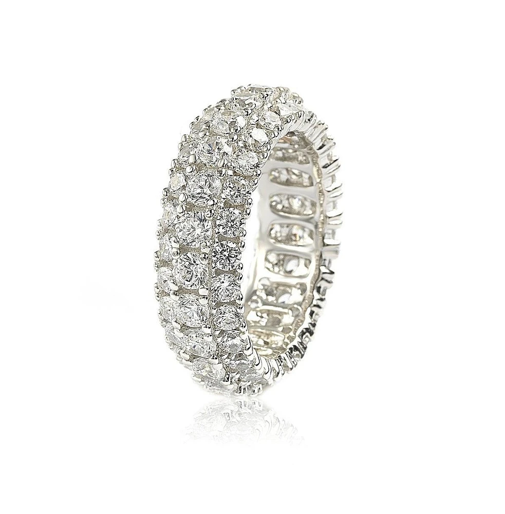 Suzy Levian Sterling Silver Cubic Zirconia 3 Row White Eternity Band