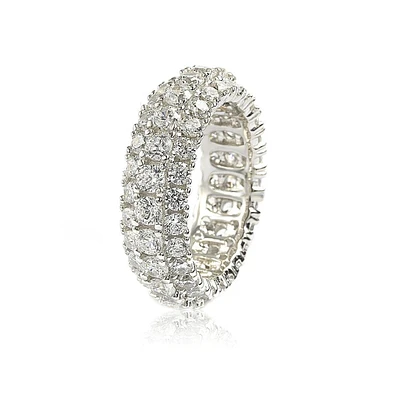 Suzy Levian Sterling Silver Cubic Zirconia 3 Row White Eternity Band