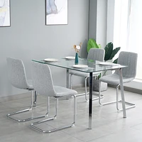 Table & Chair Set, Glass Top, Silver Metal Legs