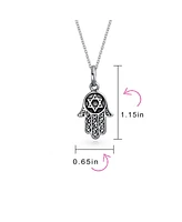 Bling Jewelry Amulet Talisman Filigree Hamsa Hand Of God Star Of David Pendant Necklace For Women For Black Oxidized Sterling Silver