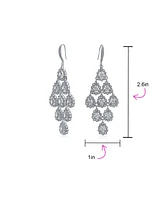 Bridal Statement Waterfall Multi Teardrop Marquise Big Dangle Chandelier Earrings For Women Prom Rhodium Plated Brass