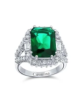 Bling Jewelry 7CT Cubic Zirconia Cz Pave Rectangle Green Emerald Cut Statement Fashion Ring For Women Rhodium Plated Brass