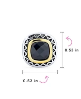 Black Onyx Cubic Zirconia Two Tone Square Cushion Omega Earrings For Women Gold Plated Rhodium Plated Brass