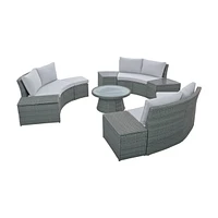 10-Pc Half-Round Rattan Patio Sofa Set, Free Combo, Blue