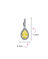 Bling Jewelry 7CT Style Halo Canary Yellow Cubic Zirconia Cz Fashion Huggie Snap Hinge Dangle Drop Teardrop Earrings Prom smaid Rhodium Plated