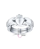 Bling Jewelry Irish Celtic Trinity Hands Crown Heart Friendship Claddagh Puzzle Ring For Women .925 Sterling Silver