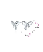 Bling Jewelry Delicate Dainty Ribbon Birthday Present Pave Cz Small Bow Stud Earrings For Women Sterling Silver