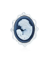 Bling Jewelry Classic Blue White Carved Oval Framed Victorian Lady Portrait Mother and Child Cameo Pendant & Brooch Necklace For Women Mother .925 Ste