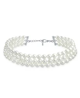 Bling Jewelry Hand Knotted 3 Row White Simulated Pearl Strand Collar Necklace For Women Prom