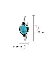 Bling Jewelry Western Style Oval Compressed Blue Synthetic Turquoise Braid Edge Twisted Rope Large Hoop Earrings Oxidized Stainless Steel 1.25 Inch Di