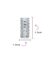 Bling Jewelry Cz Emerald Cut Bezel Set Milgrain Edge Cubic Zirconia Mini Hoop Huggie Earrings For Women Prom Holiday Formal Party 0.5" Diameter