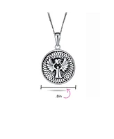 Bling Jewelry Round Medallion Disc Religious Reversible Two Sided Protection Prayer Guardian Angel Medal Pendant Necklace For Women Sterling Silver