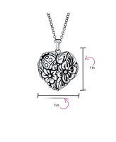 Bling Jewelry Carved Leaves Garden Lady Bug Flowers Heart Shape Locket That Hold Photo Pictures Oxidized Sterling Silver Locket Necklace Pendant