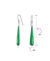 Bling Jewelry Simplistic Fashion Green Natural Agate Inlay Long Flat Teardrop Shaped Dangle Earrings For Women Sterling Silver Fish Hook Wire Threader