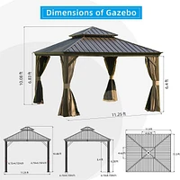 12'X12' Hardtop Gazebo with Aluminum Frame and Double Roof (Brown)