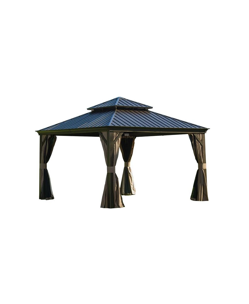 Simplie Fun 12'X12' Hardtop Gazebo with Aluminum Frame and Double Roof (Brown)