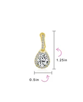 Bling Jewelry Style Halo Clear Cubic Zirconia Cz Fashion Formal Dangle Drop Teardrop Screw Back Clip On Earrings For Women Prom smaid Gold Plated