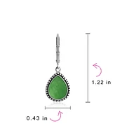 Bling Jewelry Green Dyed Natural Jade Pear Shaped Teardrop Lever Back Dangle Drop Earrings For Women Oxidized Sterling Silver