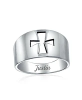 Bling Jewelry Christian Religious Cut-out Cross Signet Band Ring .925 Sterling Silver