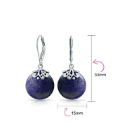 Bling Jewelry Western Style Filigree Lever Back s Blue Natural Lapis Lazuli Flat Round Circle Disc Dangle Drops Earrings For Women Sterling Silver